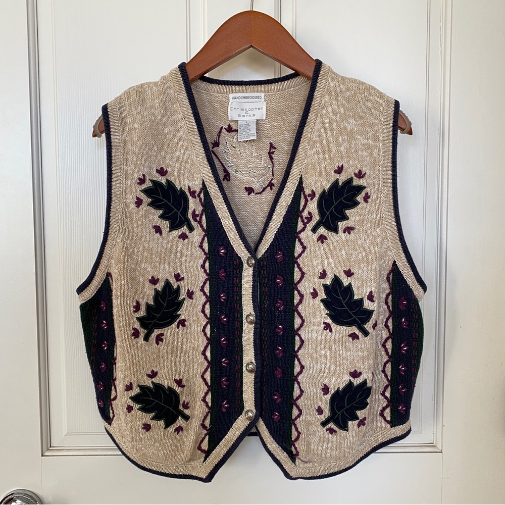 Vtg Christopher & Banks fall leaf knit vest